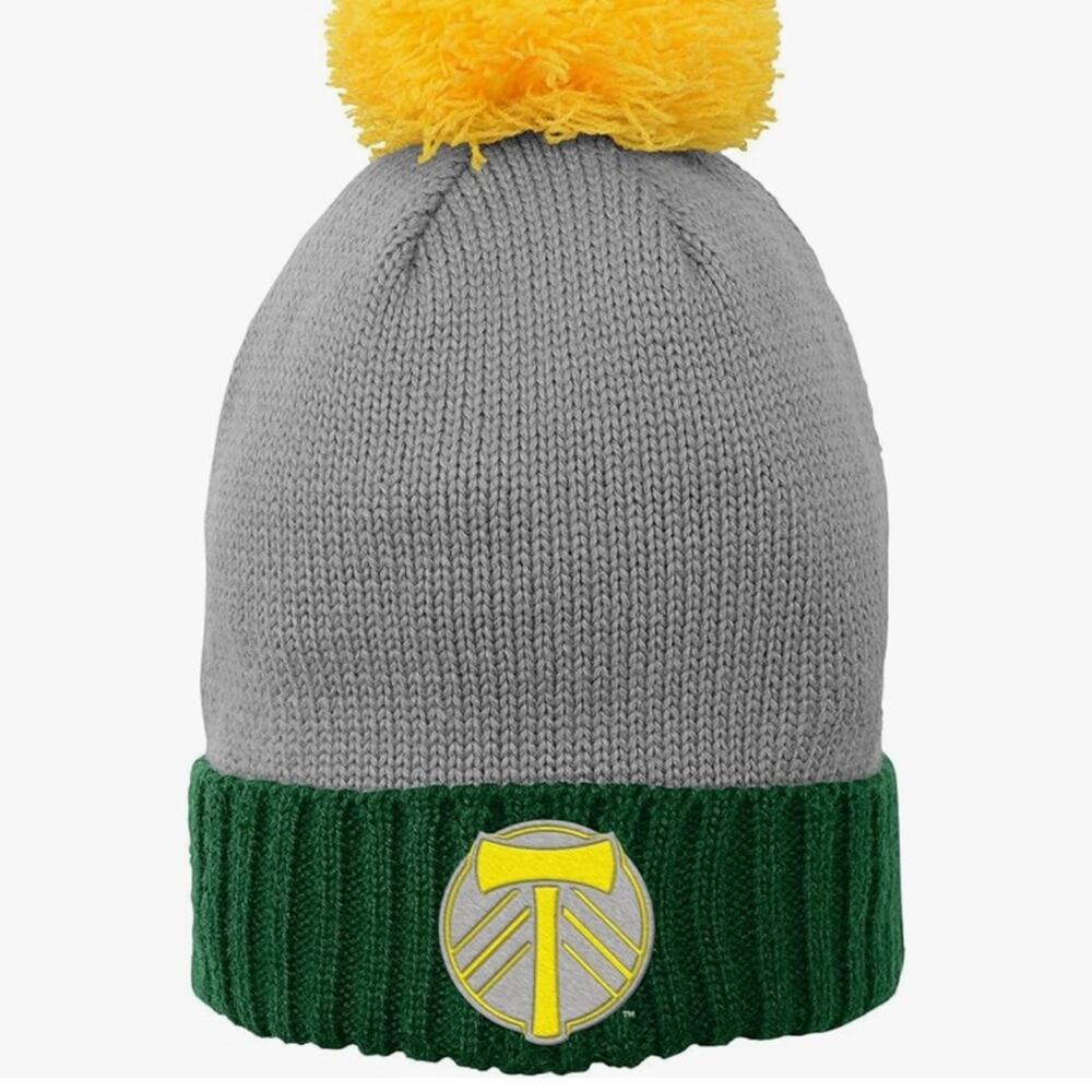 Adidas Kids Portland Timbers Beanie MLS Knit Hat Pom Winter